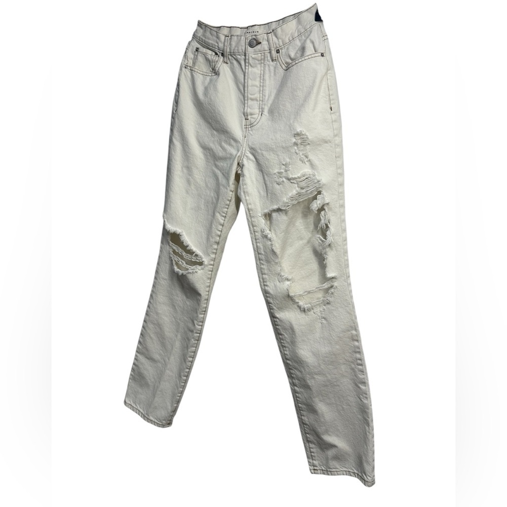Pacsun White Distressed Dad Jeans – Size 24 - Picture 3 of 7
